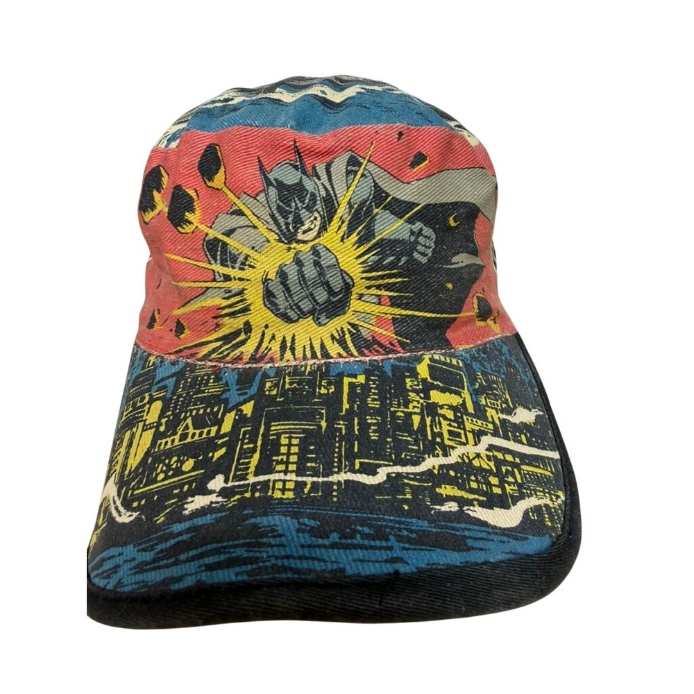 VTG! 1992 DC Comics Batman All Over Print Painter Cap Hat Red Blue Mens OSFM